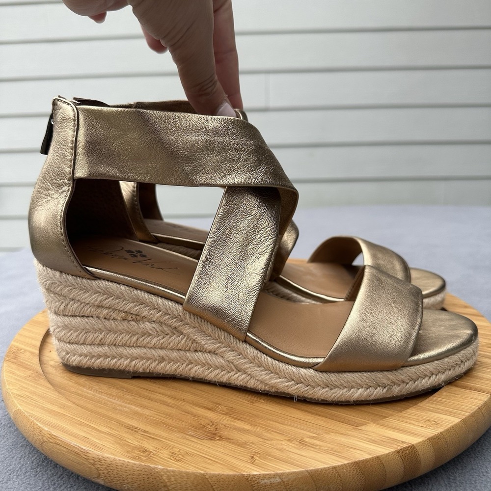 Patricia Nash Rubia Espadrille Wedge Sandals Women Size US 11 EU 41 Gold Leather